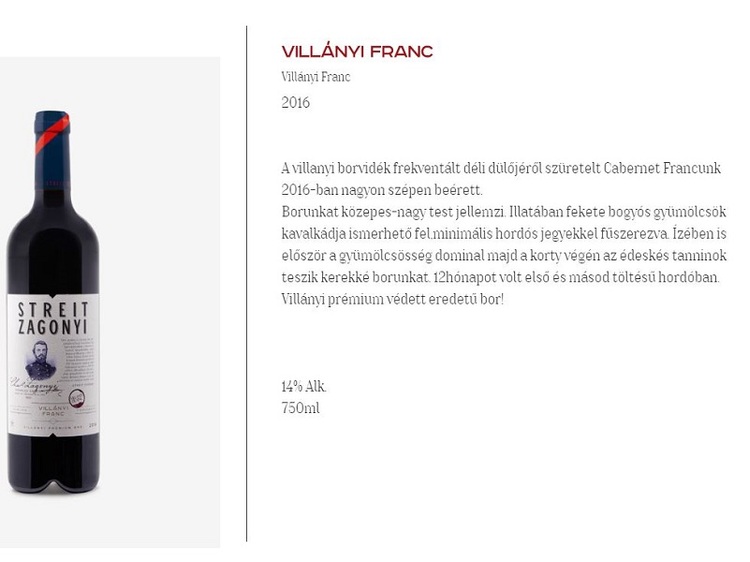 #htmlcaption_884 Streit-Zágonyi Villányi Cabernet Franc 0,75 L